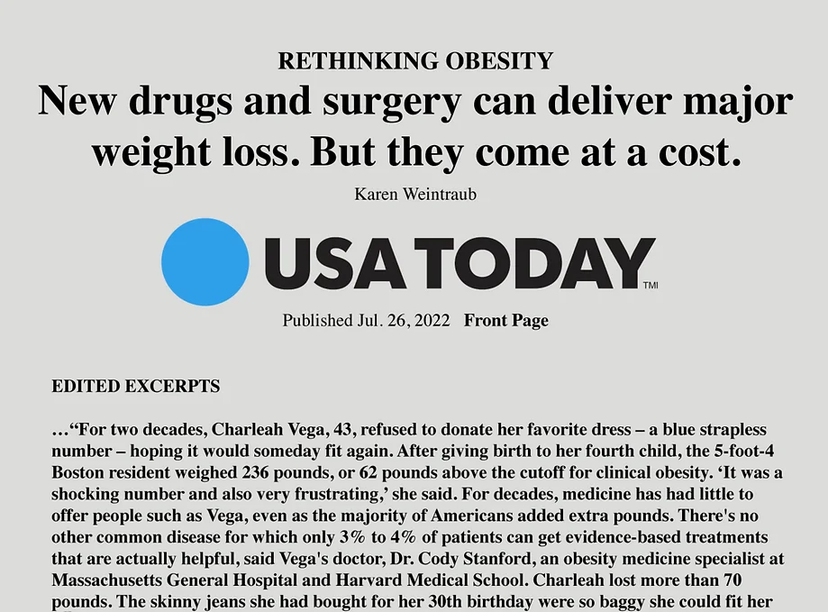 USA Today - Rethinking Obesity: New Drugs and Surgery Can Delivery Major Weight Loss